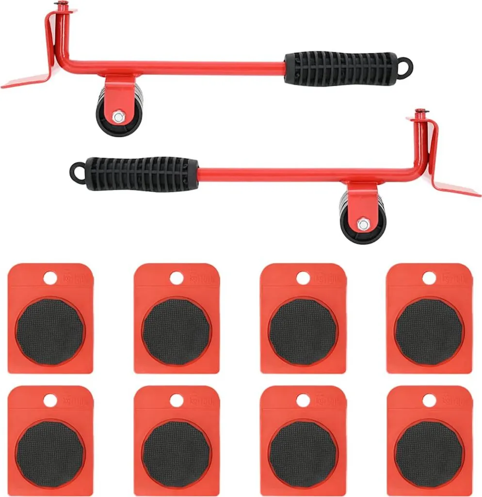 Roulettes de transport 150 kg avec crics de levage Rouge 8 pièces