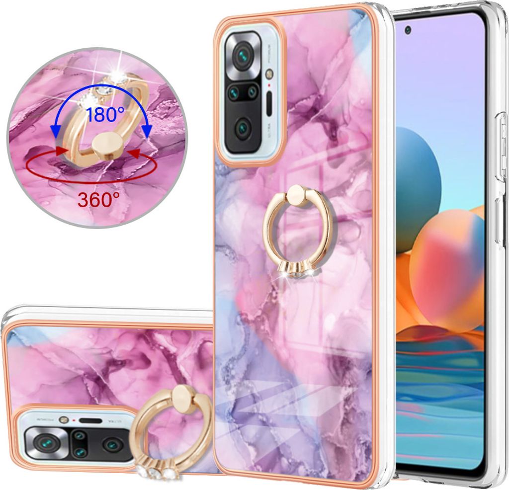 Redmi Note 10 Pro Hülle, Muster TPU Silikon Stoßdämpfer Bumper Schutzhülle mit Ring Ständer für Xiaomi Redmi Note 10 Pro / Note 10 Pro Max Pink