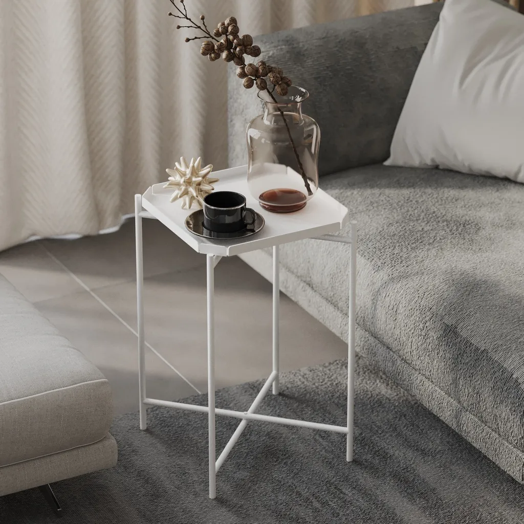 Table Basse Métal Blanc Shb-008-B : Solution Durable pour Petit Salon