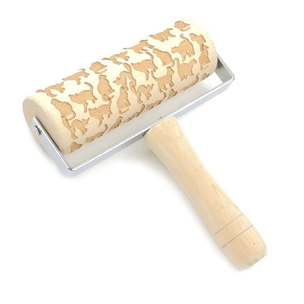 Prägerolle Holz 3D Geprägt Teigroller Graviertes Nudelholz Für DIY Bäck Gebäck Cookie Küchen Nudelholz Weihnachten Engraved Rolling Pin 