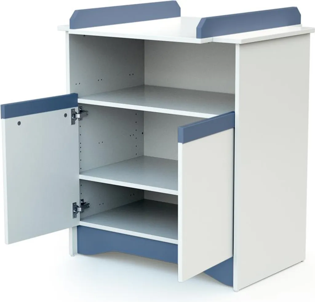 Commode à langer AT4 Cotillon pour chambre bébé, bois blanc et bleu