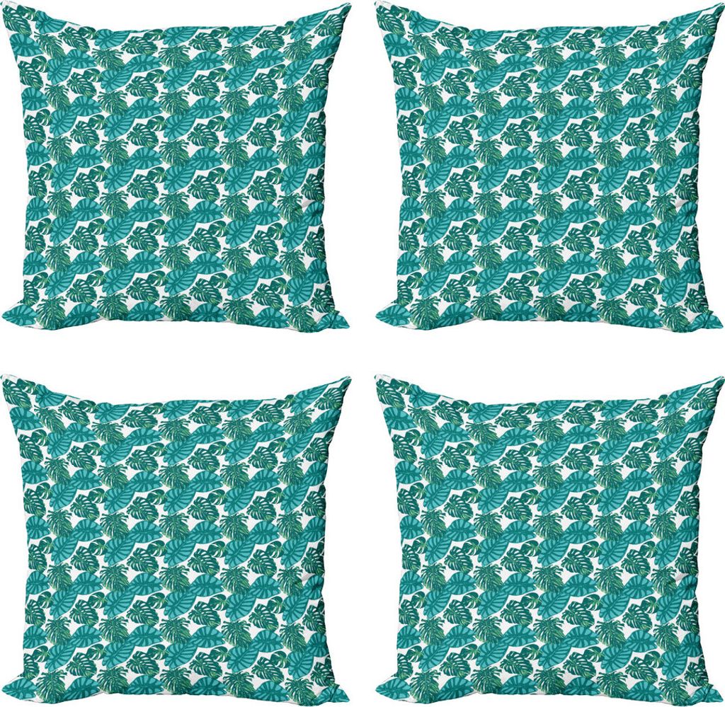 ABAKUHAUS Aloha Kissenbezug Set (4 Stück), Wald Blätter Nature Themed, Moderner Doppelseitiger Digitaldruck, 40 cm x 40 cm, Turquoise Teal