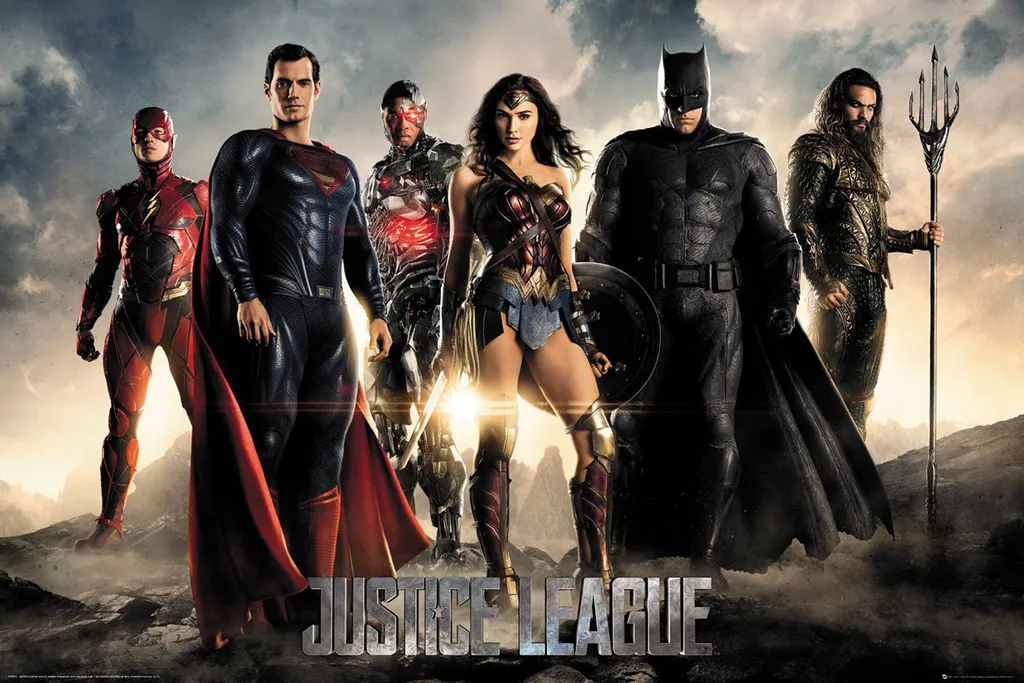 Poster Justice League Movie Personaggi con Listelli in Legno Nero 92cm