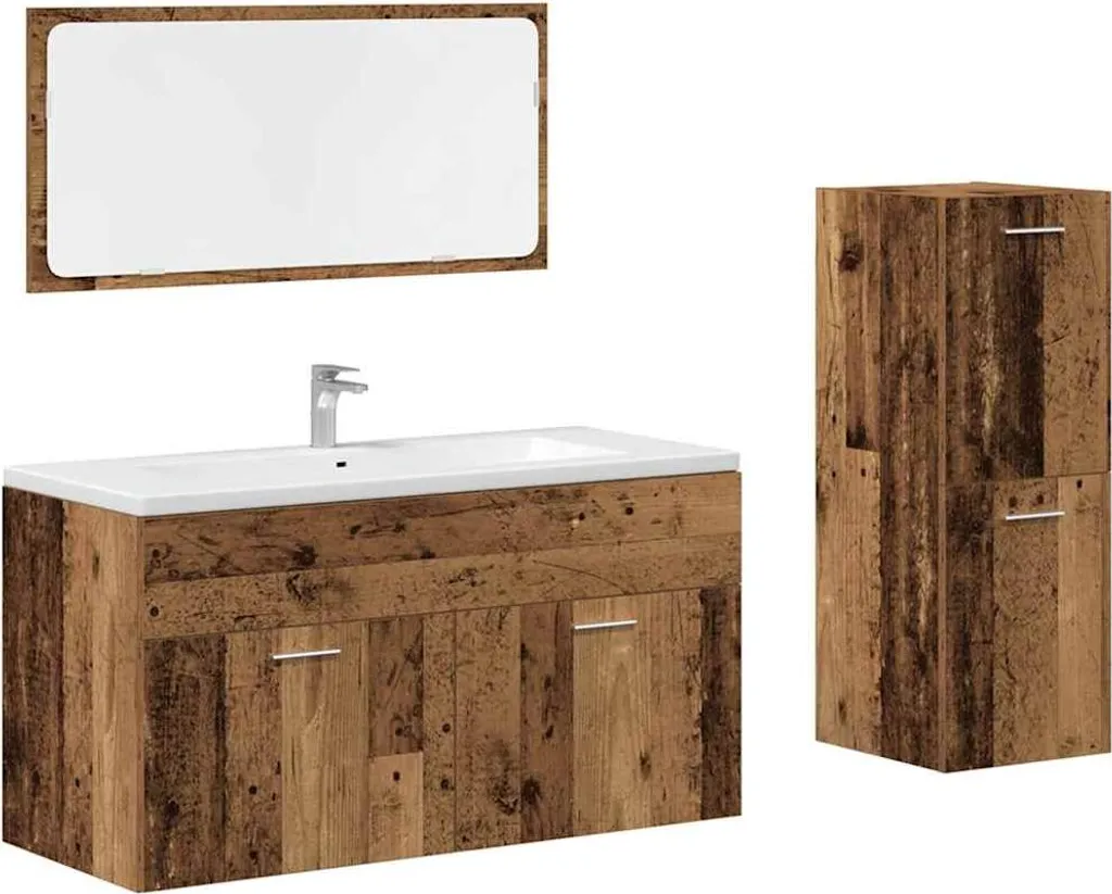 vidaXL Set di mobili da bagno a 3 pezzi in materiale di recupero a base di legno