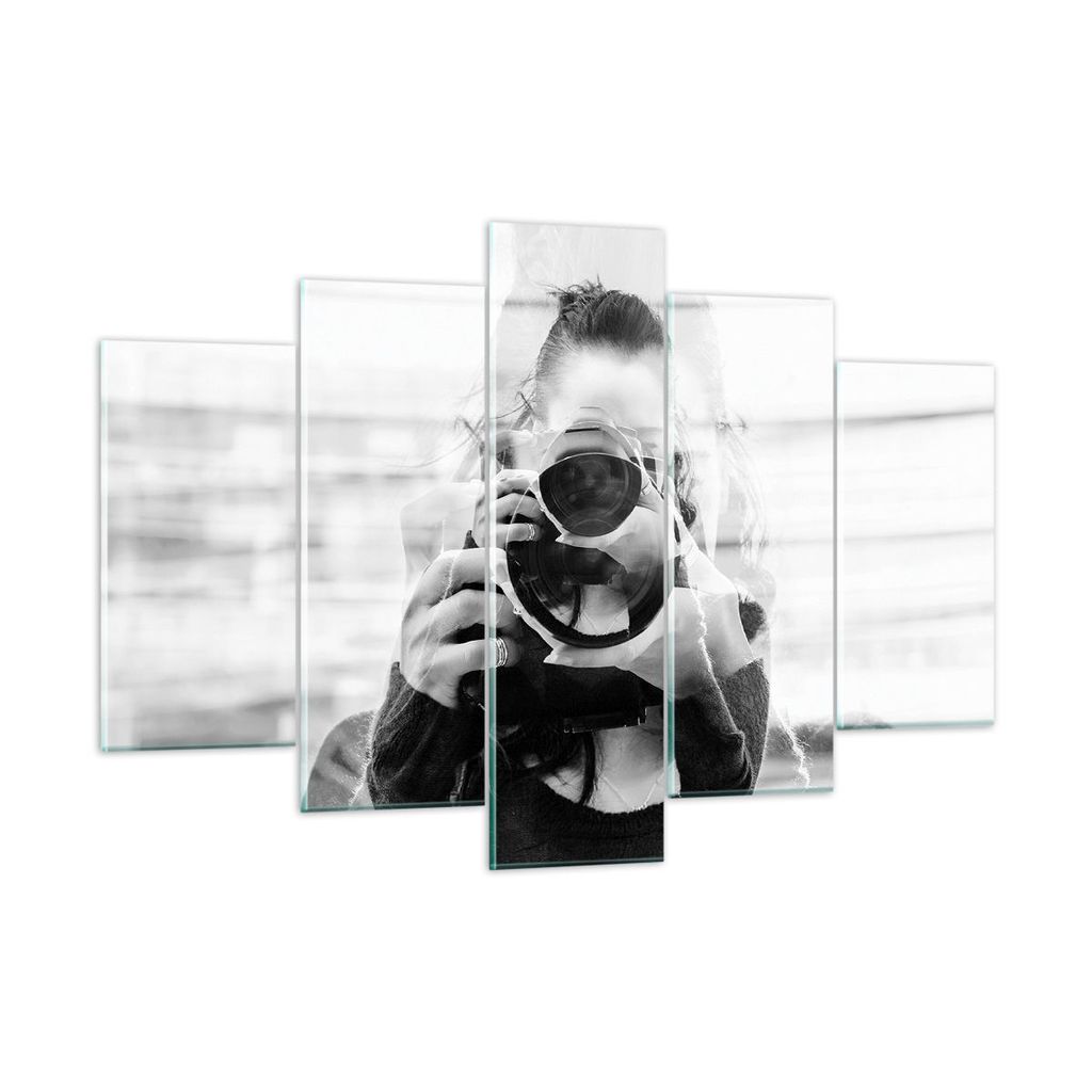 Bilder auf glas - 5 Teile - Fotograf Schwarzweiß Doppel - 150x100cm - Glasbilder - Wandbilder - Bilder - Wanddekoration aus Glas - Glas Bilder - W...