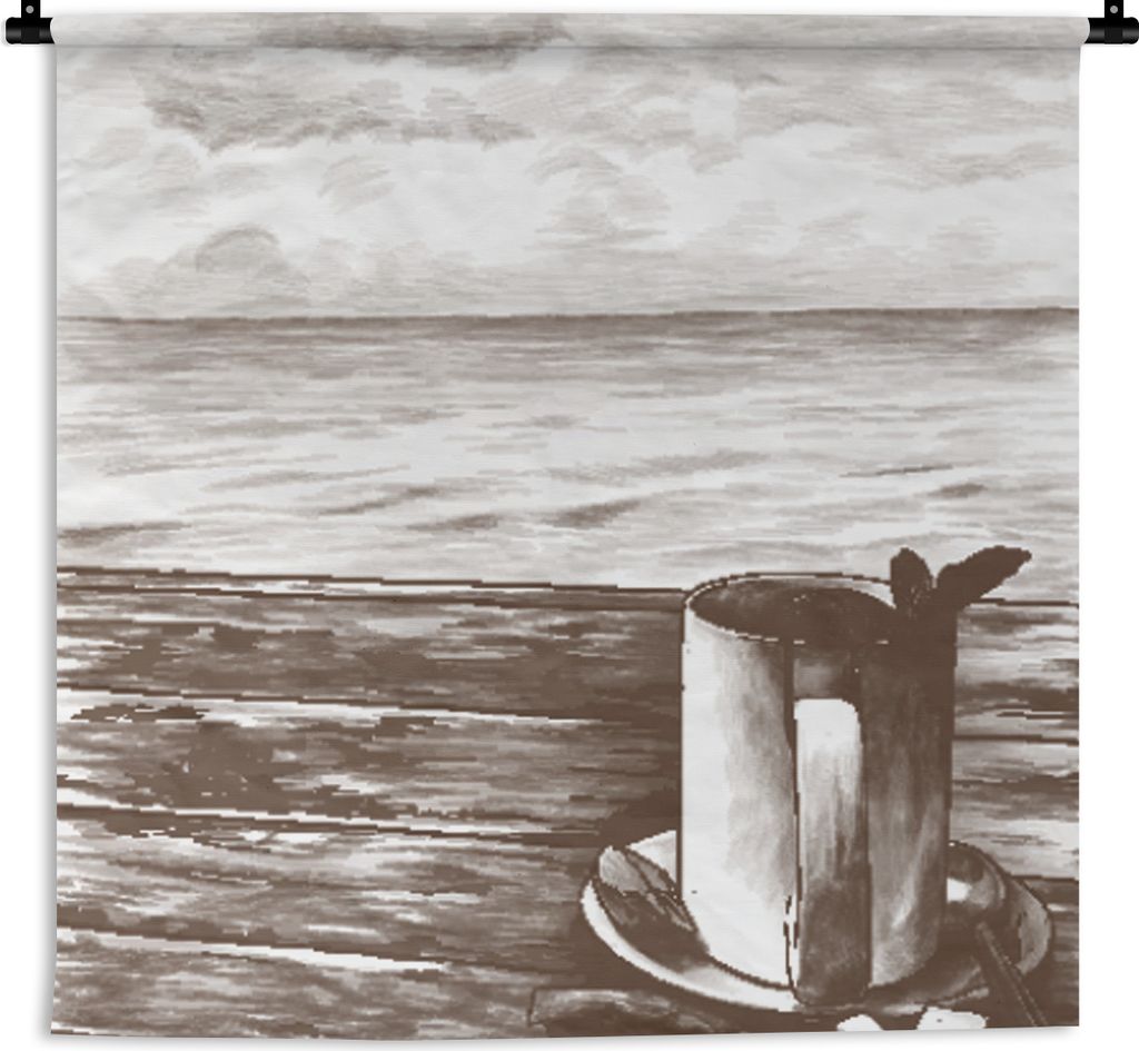 MuchoWow Wandteppich Wandbehang Tee - Becher - Meer 150x150 cm Tapisserie Dekoration Wandtuch - Wohnaccessoires - Modernes