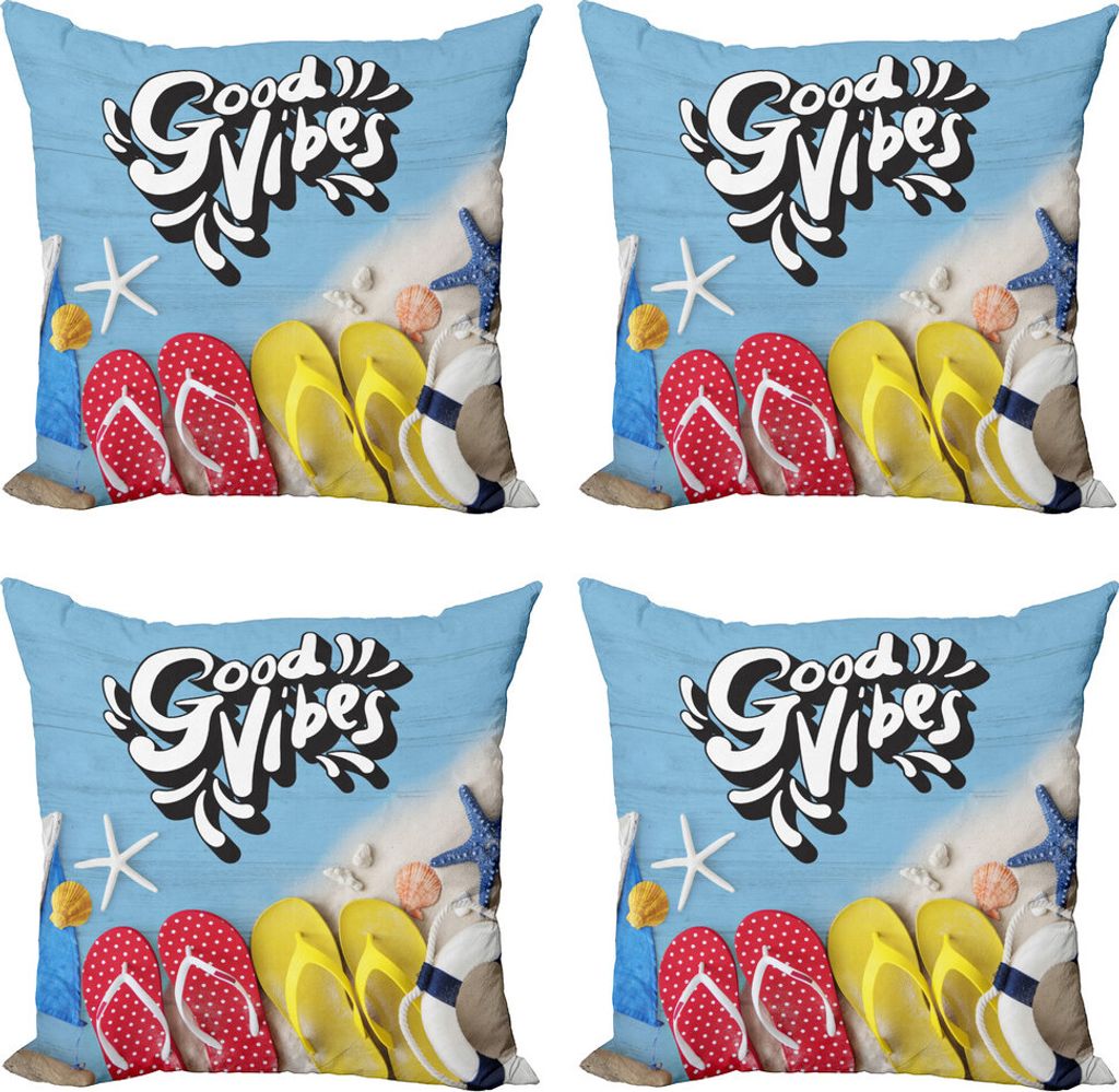ABAKUHAUS Ausruhen Kissenbezug Set (4 Stück), Flip Flops Sommer, Moderner Doppelseitiger Digitaldruck, 45 cm x 45 cm, Mehrfarbig