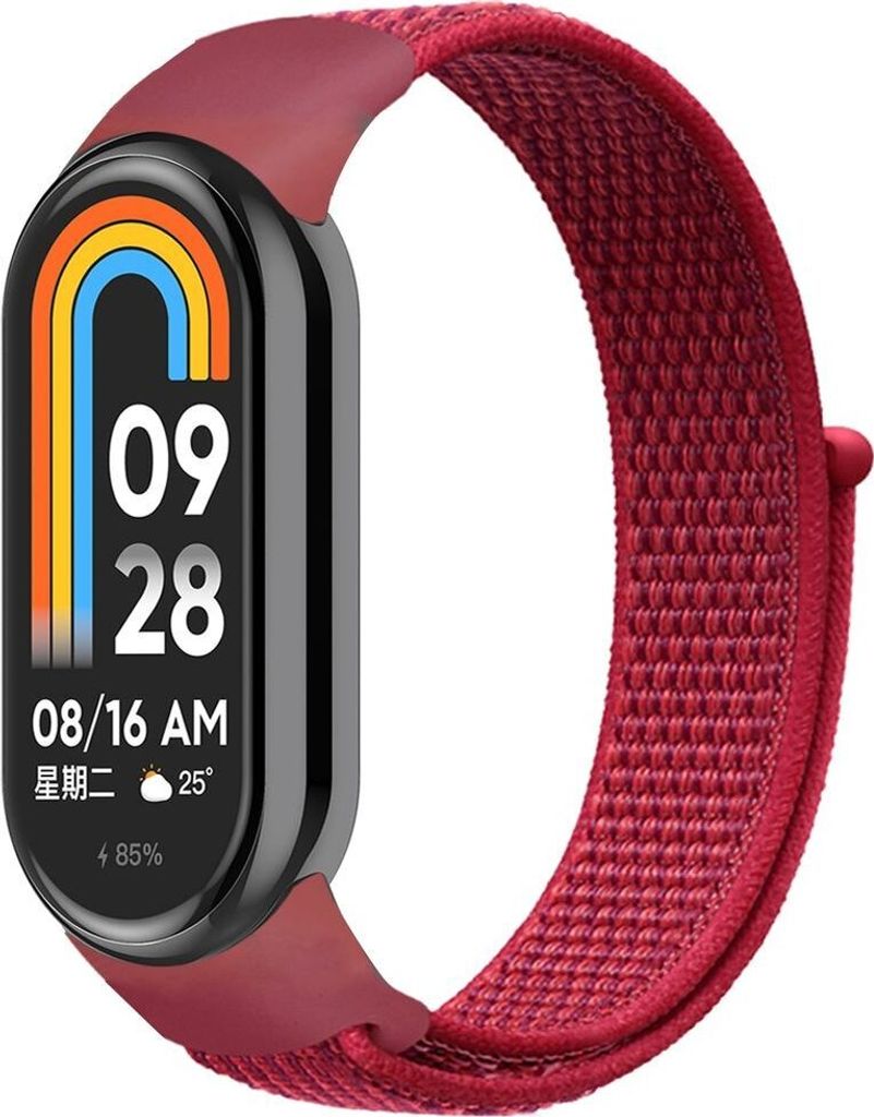 Gewebtes Nylon Loop Uhrenarmband für Xiaomi Mi Band 8, Farbe:Rot