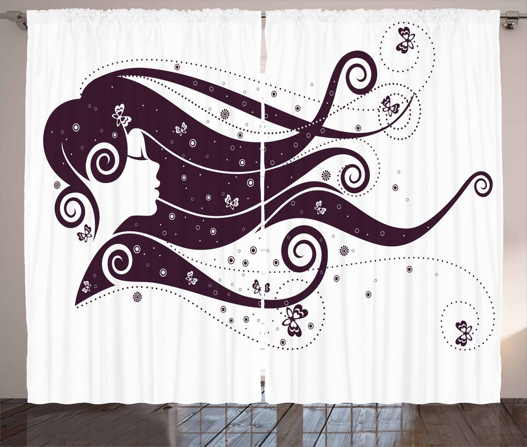 ABAKUHAUS Retro Rustikaler Gardine, Abstrakt Fantasie Portrait, Schlafzimmer Kräuselband Vorhang mit Schlaufen und Haken, 280 x 245 cm, Aubergine ...
