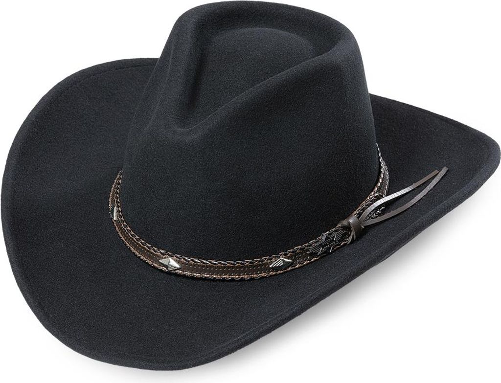 Stars & Stripes Western Cowboy-Filzhut Dallas Kunstlederband, schwarz, Gr. S