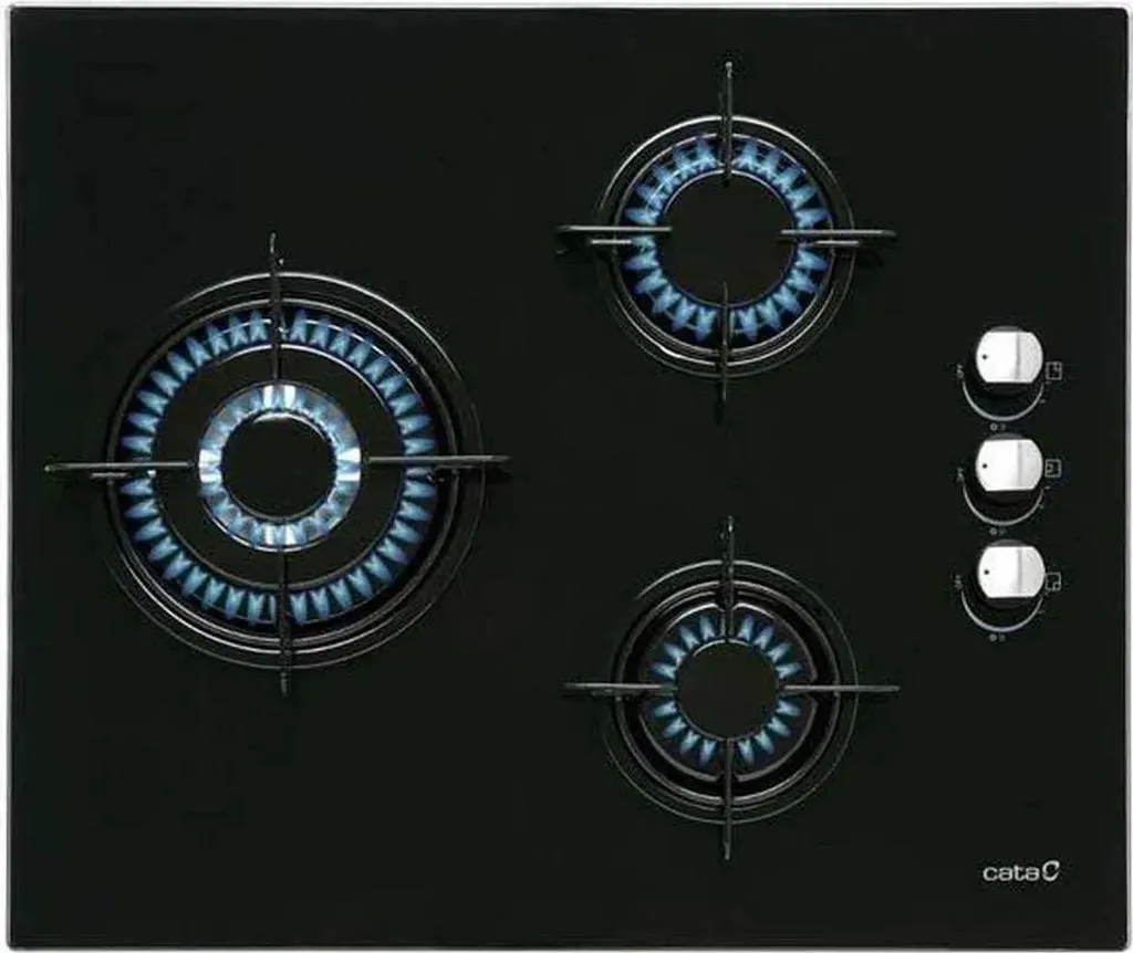 Cuisinière gaz 59 cm Cata Cib 6021 Bk 3 foyers en noir avec grille stable