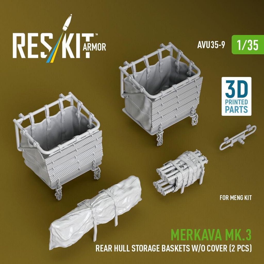 ResKit AVU35-0009 - 1:35 Merkava Mk.3 rear hull storage baskets w/o cover (2 pcs) for Meng kit (3D Printed)
