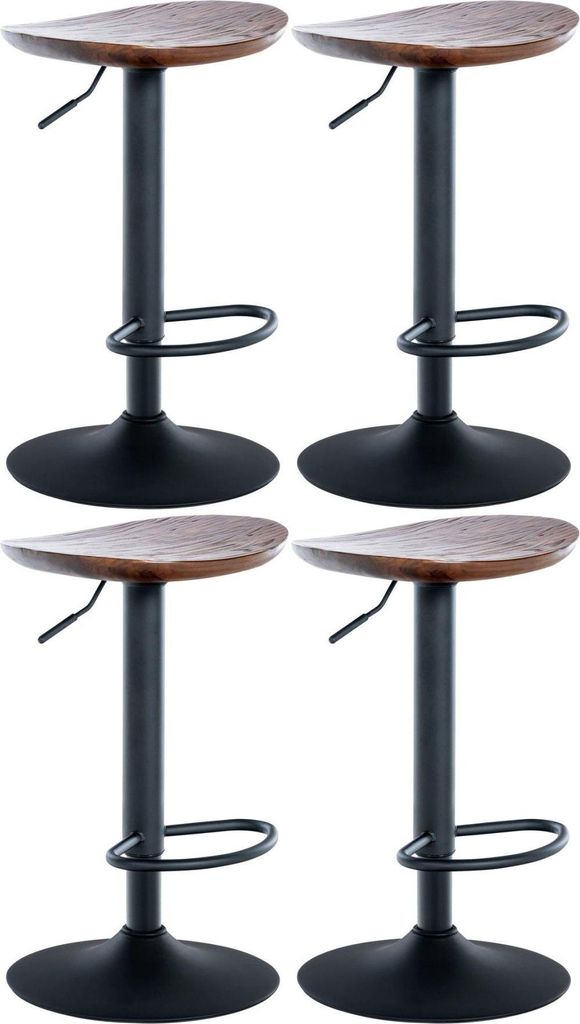 4-teiliges Barhocker-Set, höhenverstellbar,Deckenholz und mattes Metall | Farbe: Walnuss