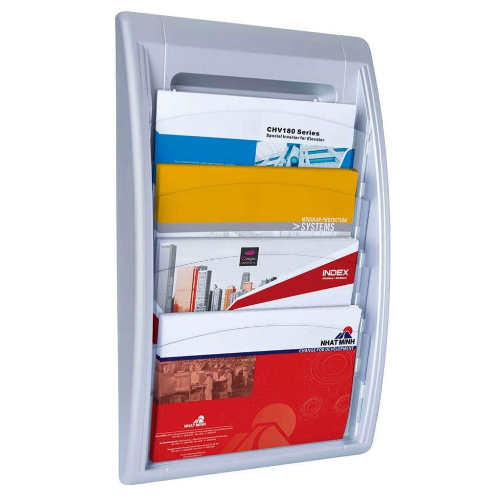 PAPERFLOW Wand-Prospekthalter Quick fit 4 Fächer alufarben