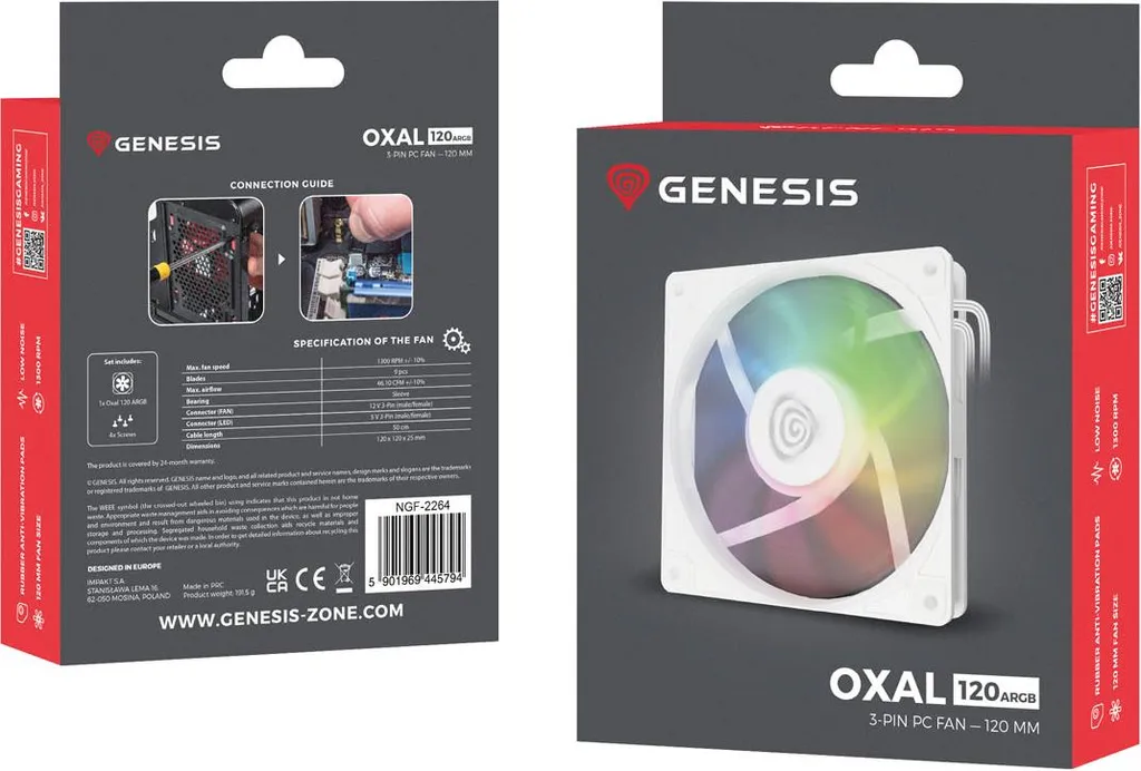 Ventola Computer 12cm Genesis Oxal 120 ARGB Bianca: Silenzio e Luce