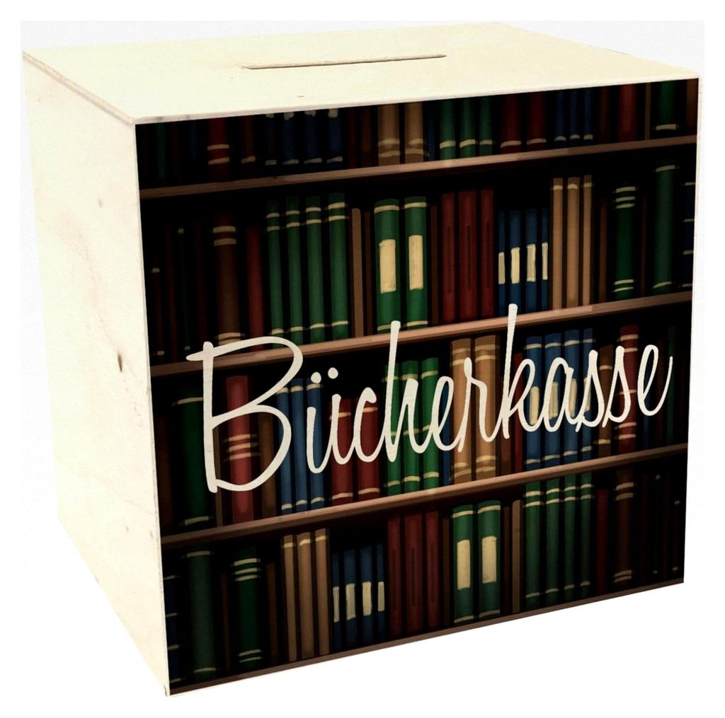 Bücherkasse Spardose aus Holz für Leseratten