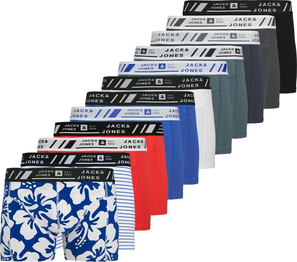 JACK & JONES Trunks mit floralem Muster und Streifen Print Mix 12er Pack Größe: XXL