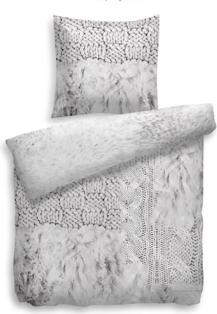 HNL Heckett & Lane biancheria da letto in cotone Felipe - morbida e piacevole sulla pelle - con cerniera e realizzata in 100% cotone - 155x220 cm + 80x80 cm, Grigio / Glacier Grey