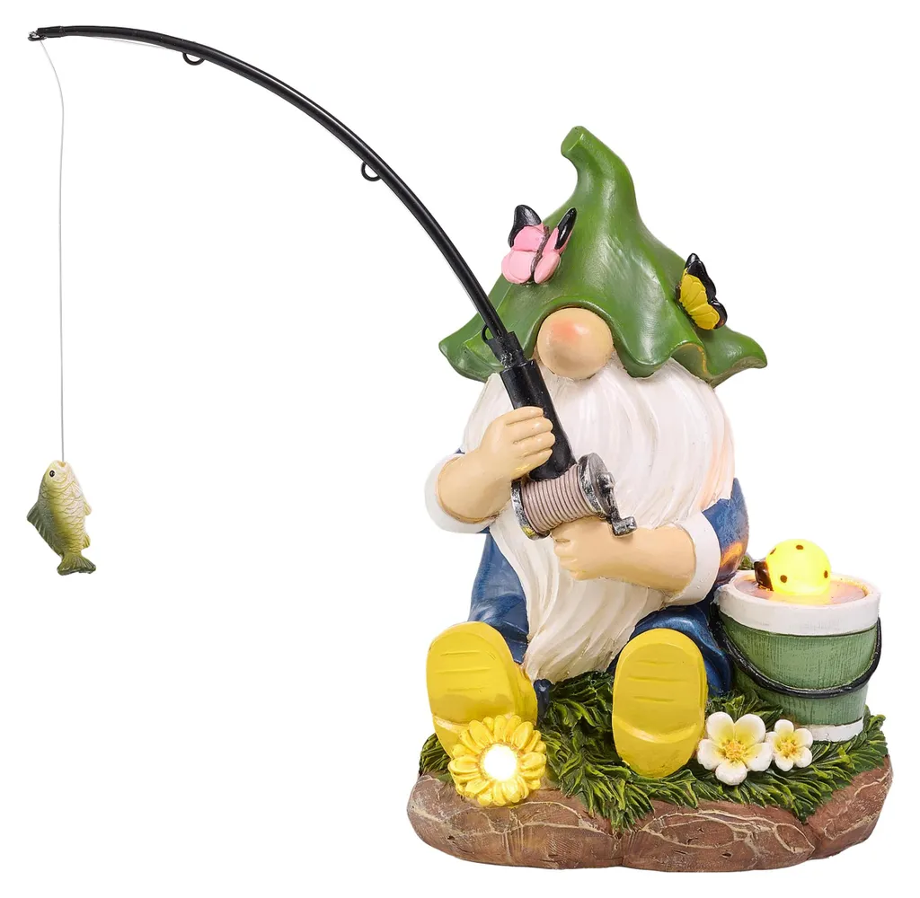 Décoration de jardin solaire pour extérieur - Nain poisson 18 cm