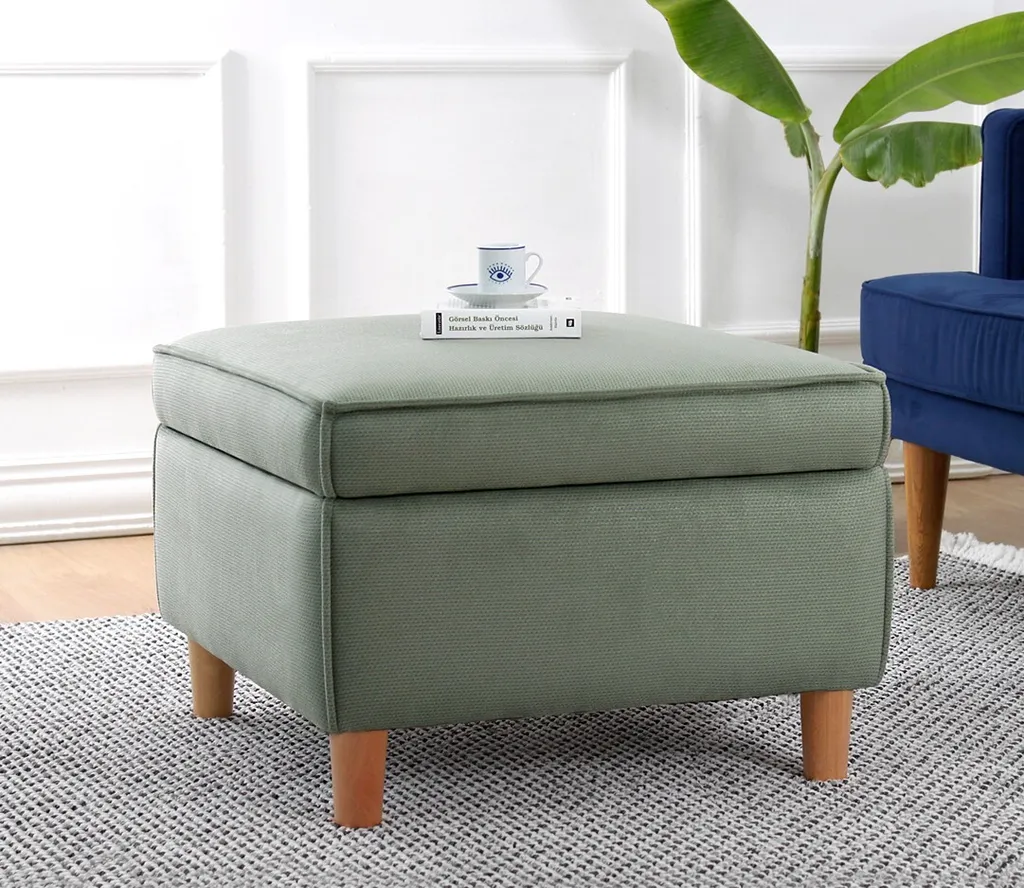 Hanah Home Roscen Pouf Carré en Coton Vert Sapin - Confort 63x63x43 cm