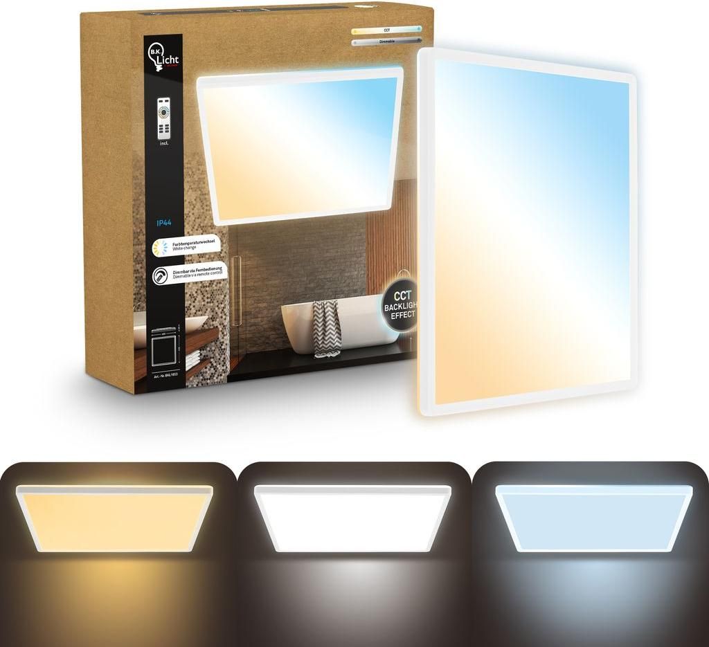 B.K.Licht LED Panel Fernbedienung 42x42cm Eckig 22W 3000lm 2700K-6500K Warmweiß bis Tageslichtweiß Dimmbar Weiß - Deckenlampe Badezimmer Küche ...