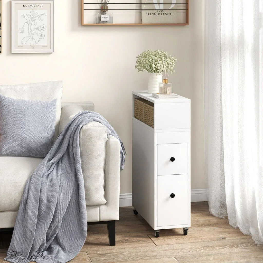 Rangement mobile salle de bain étroit pour petits espaces et WC blanc