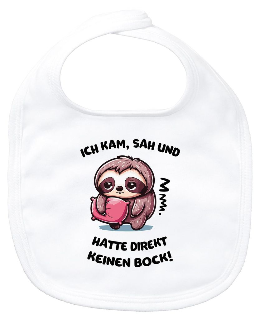 Huuraa Baby Lätzchen Kam sah und direkt keinen Bock Faultier White Klettverschluss Baumwolle Latz Geschenkidee