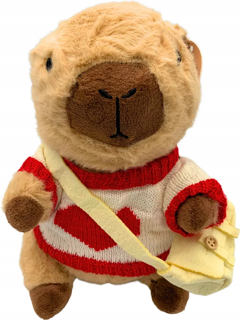 Peluche Capybara anti-stress 25 cm, doudou moelleux avec sac et pull