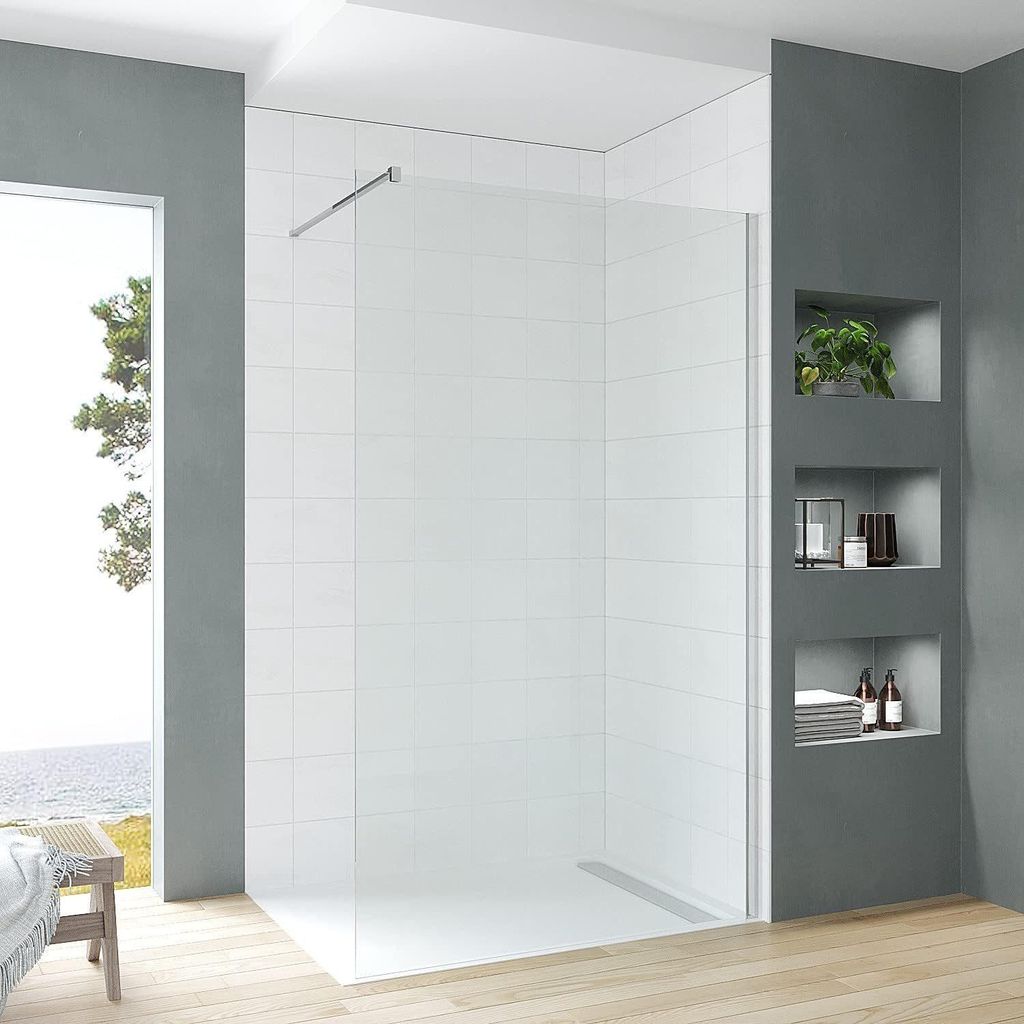 AQUABATOS Duschabtrennung Walk-In Dusche Breite 79 cm Höhe 195 cm Duschwand Chromoptik Duschkabine Glaswand für Badezimmer 8 mm ESG mit NANO Besc...