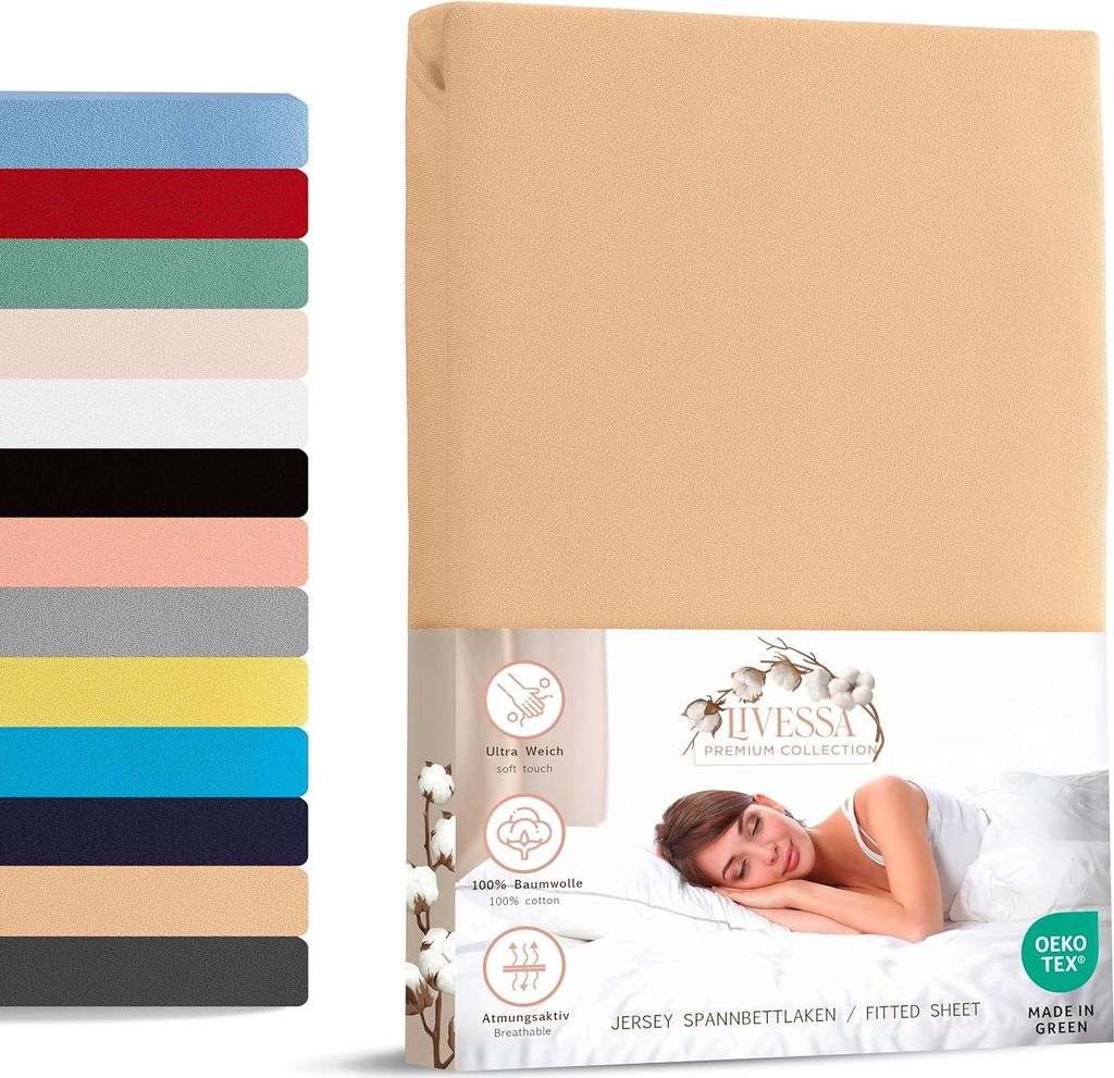 Livessa Jersey Spannbettlaken 140x200 cm 100% Baumwolle Produktbild 