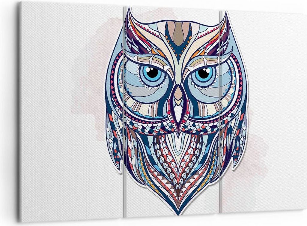 Bild auf Leinwand - Leinwandbild - Owl aztekische Tierwelt Grafik - 105x70cm - Wand Bild - Wanddeko - Leinwanddruck - Bilder - Kunstdruck - Wanddek...