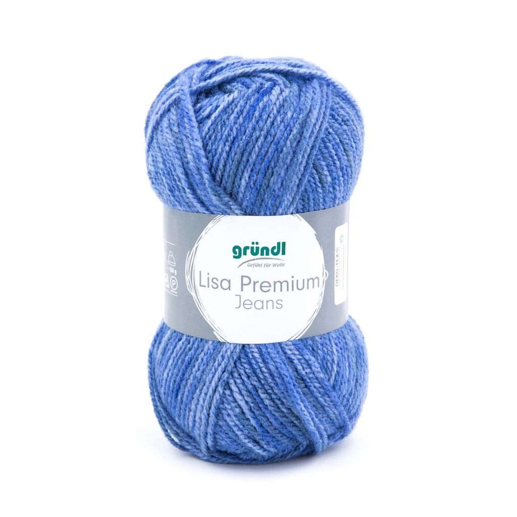 Gründl Wolle Lisa Premium Jeans 133m 50g Stärke 2mm Stricken Häkeln Garn Jeansblau-Meliert