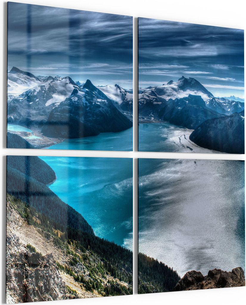 DEQORI Glasbild Echtglas 4x50x50 cm 'Blick auf Lake Garibaldi' Wandbilder XXL groß