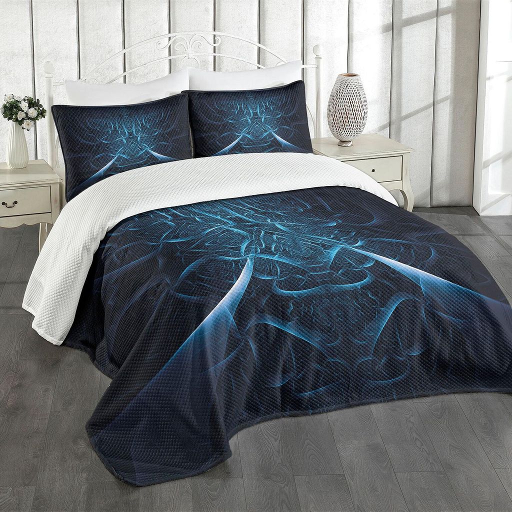 ABAKUHAUS Fractal Tagesdecke Set, Abstract Spooky Hollow mit dynamischen Linieneffekte Creative Modern Computer Art Pattern, 220 x 220 cm, Blau