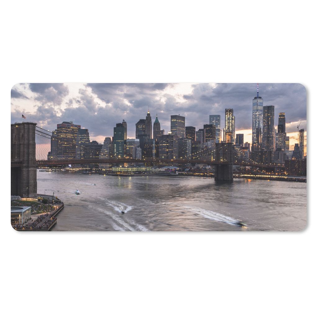 MuchoWow Schreibtischunterlage New York - Brooklyn Bridge - Manhattan 80x40 cm - XXL Mauspad - Gaming Mauspad