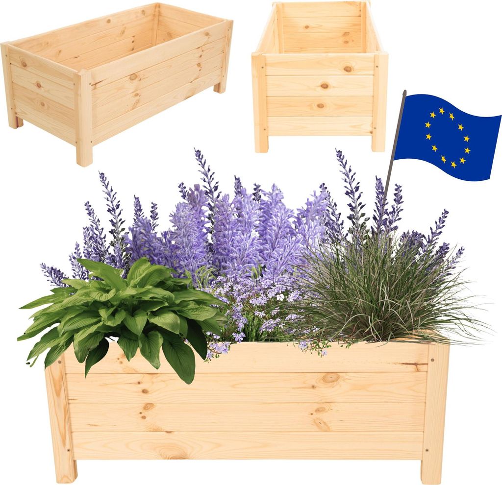 MODO24 Pflanzkübel Holz Blumenkübel Pflanzkasten Massivholz Kiefer Imprägniert Wetterfest Garten, 31x80x40 cm, Natur, DNC