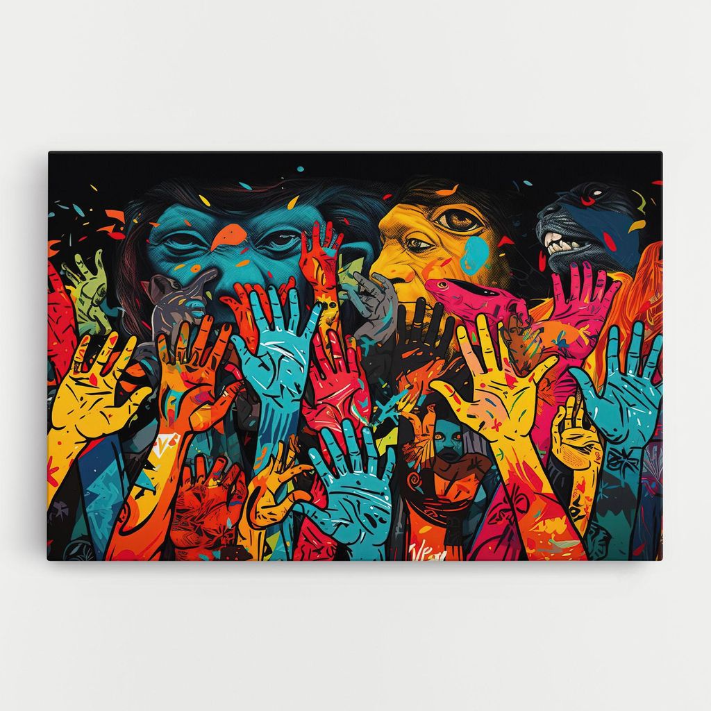 ARTHUB Leinwandbild 70x100 cm, Colorful Hands | Wohnzimmerdekoration, Hängende Bilder, Wanddekoration, Heimdekoration, Moderne, Graffiti