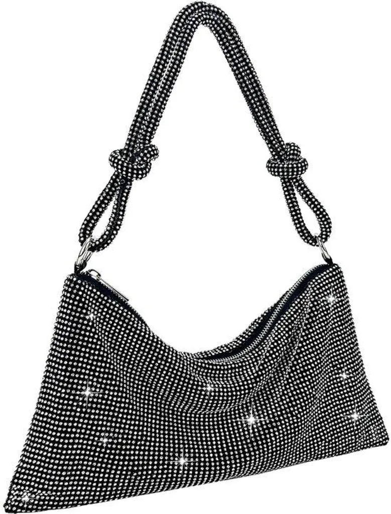 Pochette à paillettes argentée avec deux compartiments zippés chic