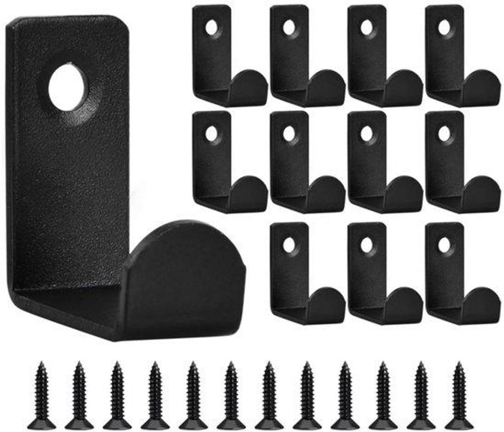 12 Stück schwarze Haken mit schwarzen Schrauben - Wandhaken - für Schlafzimmer, Badezimmer, Wohnzimmer Kapstok