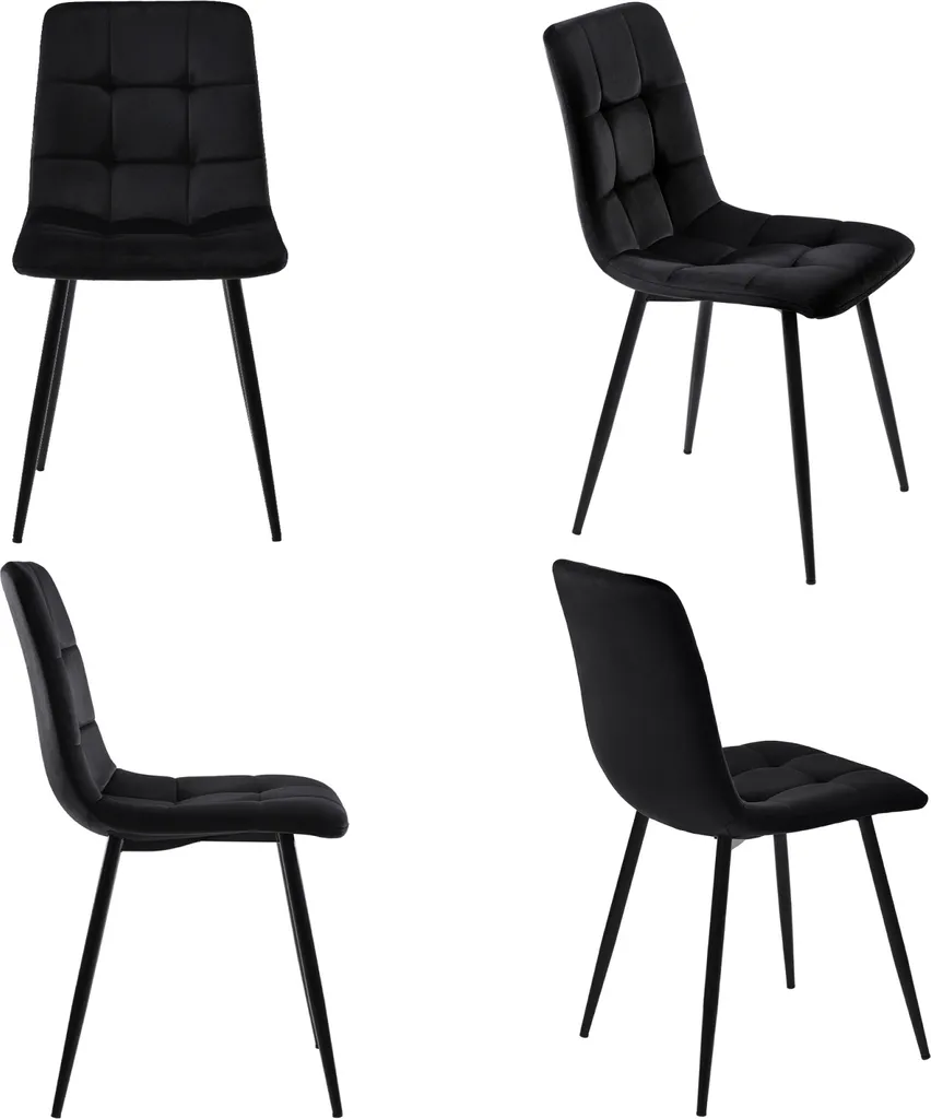 Chaise stable en velours lot de 4 - fini le mal de dos - métal noir