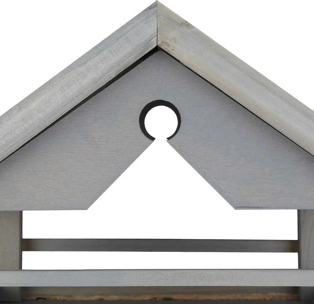 Table à oiseaux grise sur poteau stable - Bois robuste résistant UV