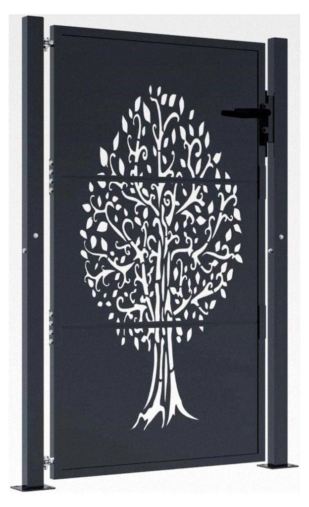 Gartentor mit Baum-Design, abschließbares Hoftor für Garten und Terrasse, Anthrazit 100x150 cm Stahl