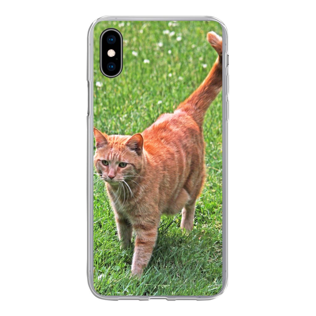 MuchoWow Handyhülle Schutzhülle Hülle für iPhone Xs Katze - Rot - Katze - Mädchen - Kinder - Jungen - Kind Silikon Softcase Handy Hülle - H...