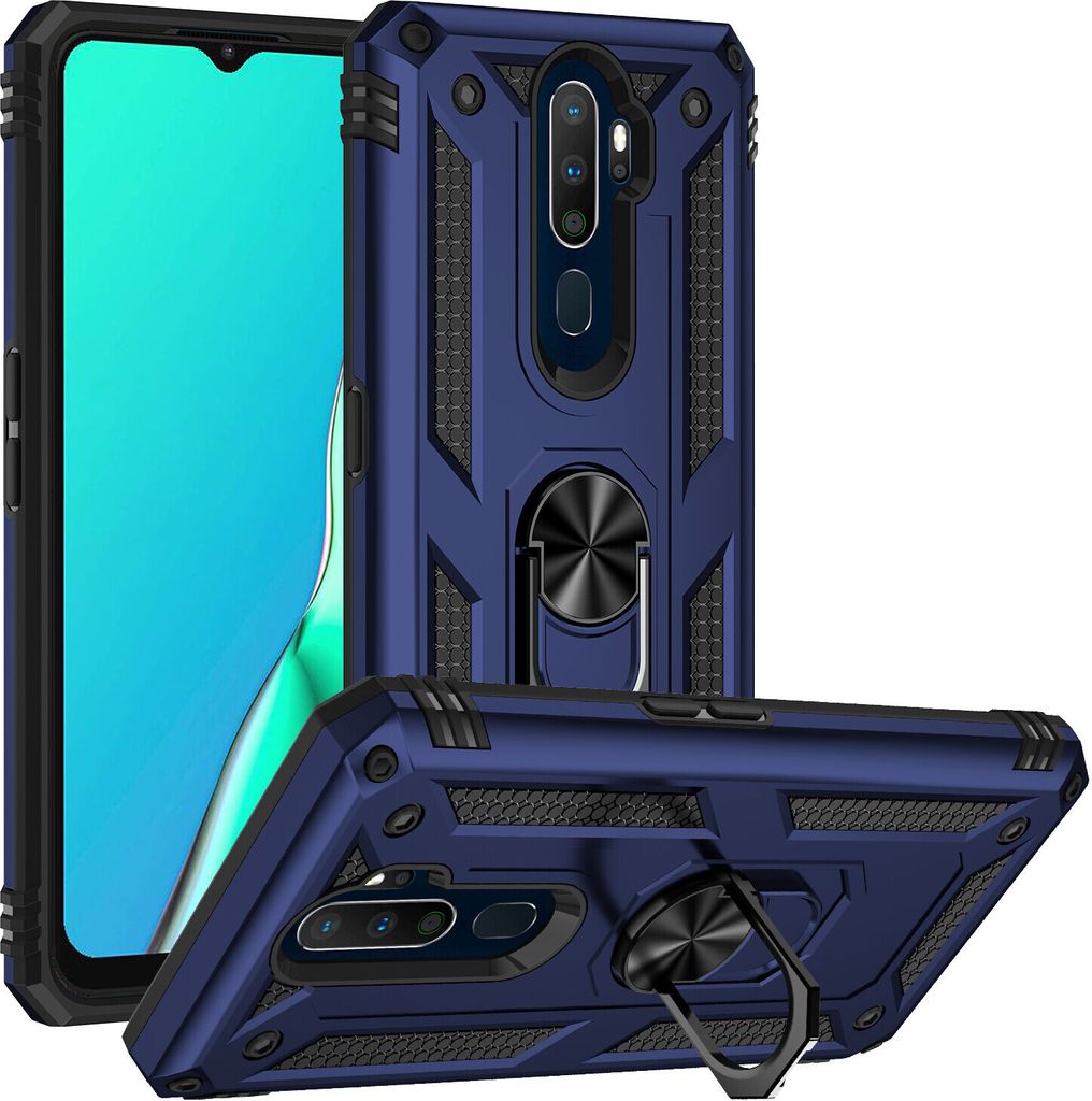 OPPO A9 2020 Hülle, Dual Layer Robust Militäre Schutzhülle mit Ringhalterung Ständer für OPPO A9 2020 / A5 2020 Blau