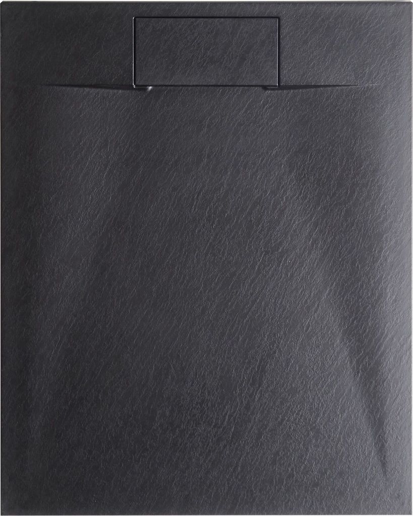 BELIANI Duschwanne Schwarz SMC-Masse Steinoptik Flach Rechteckig 80x100 cm mit Ablauf Seitlich Ablaufgarnitur Ablaufrinne Schürze 3 cm Hoch Duscht...