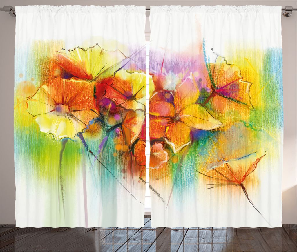 ABAKUHAUS Blumen Rustikaler Vorhang, Herbst-Blumen-Blumenstrauß, Wohnzimmer Universalband Gardinen mit Schlaufen und Haken, 280 x 245 cm, Mehrfarbig