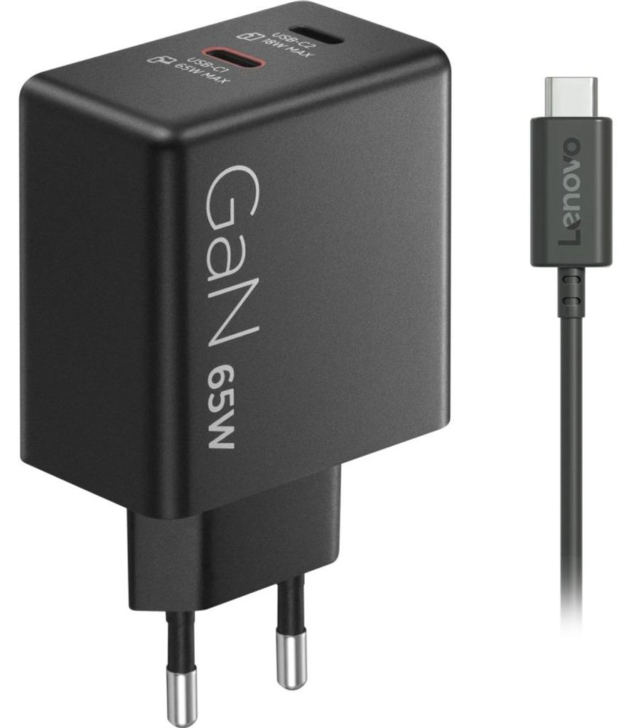 Lenovo Dual USB-C 65W GaN Charger, Drinnen, AC, 1,5 m, Produktbild 