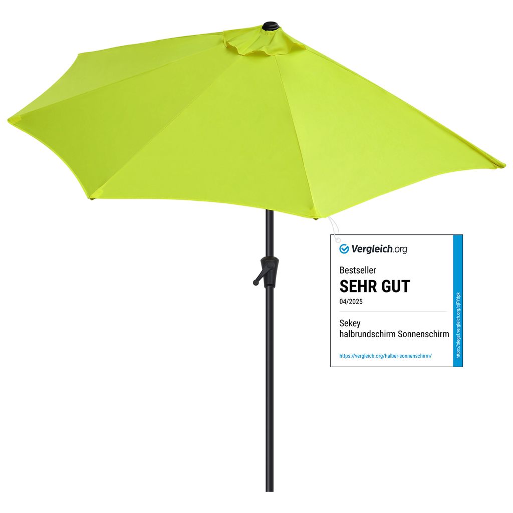 Sekey Balkonschirm Halbrund 270 cm – Sonnenschirm mit Kurbel, Marktschirm, UV50+ Sonnenschutz für Balkon, Garten, Hof, Café, Apfelgrün