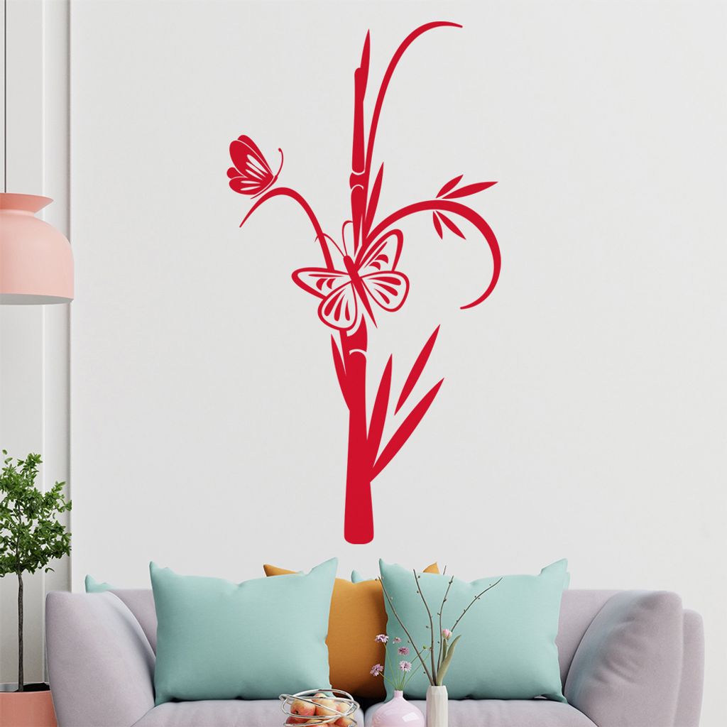 Schmetterlinge auf Bambus Wandtattoo in 6 Größen - Wandaufkleber Wall Sticker - Dekoration, Küche, Wohnzimmer, Schlafzimmer, Badezimmer