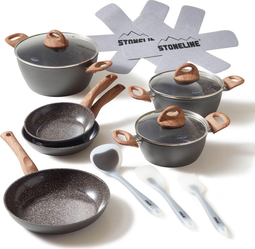 STONELINE CERAMIC Keramik Kochgeschirr-Set 14-teilig | mit Deckeln - Holzoptik